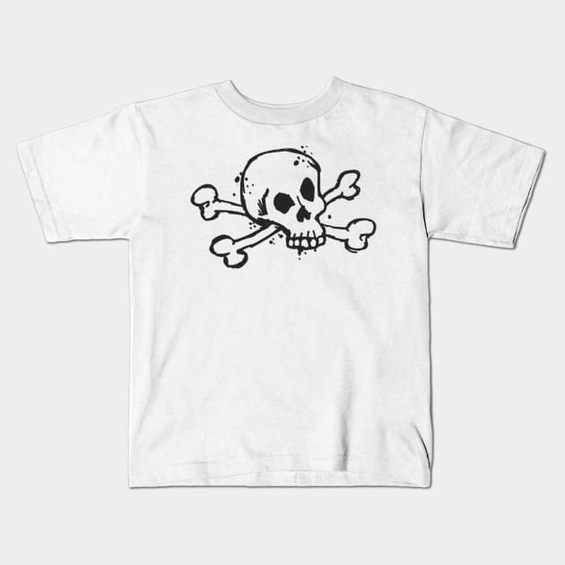 New School Skull And Cross Bones Original Art Kids T-Shirt by ckandrus